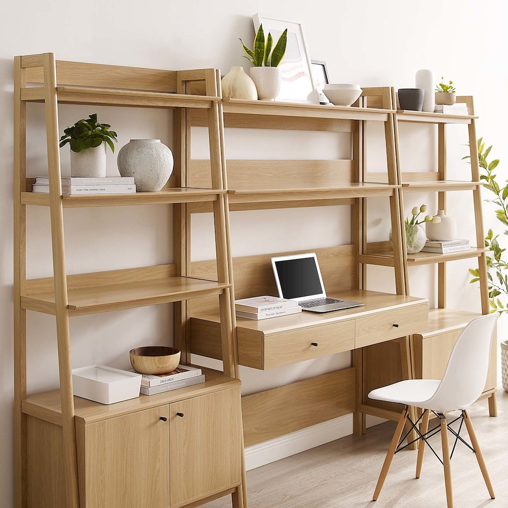 Bixby 3-Piece Wood Office Desk and Bookshelf. Picture 3