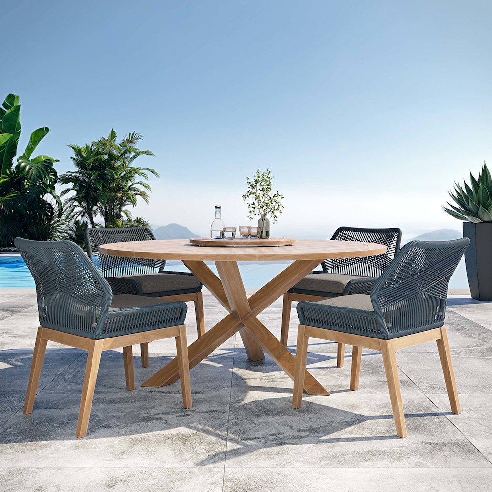 Wellspring 5-Piece Outdoor Patio Teak Wood Dining Set. Picture 11