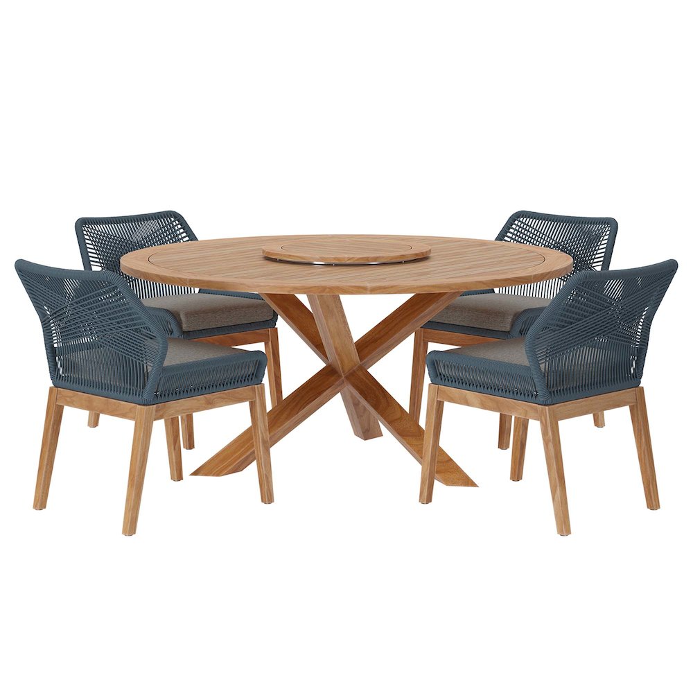 Wellspring 5-Piece Outdoor Patio Teak Wood Dining Set. Picture 1