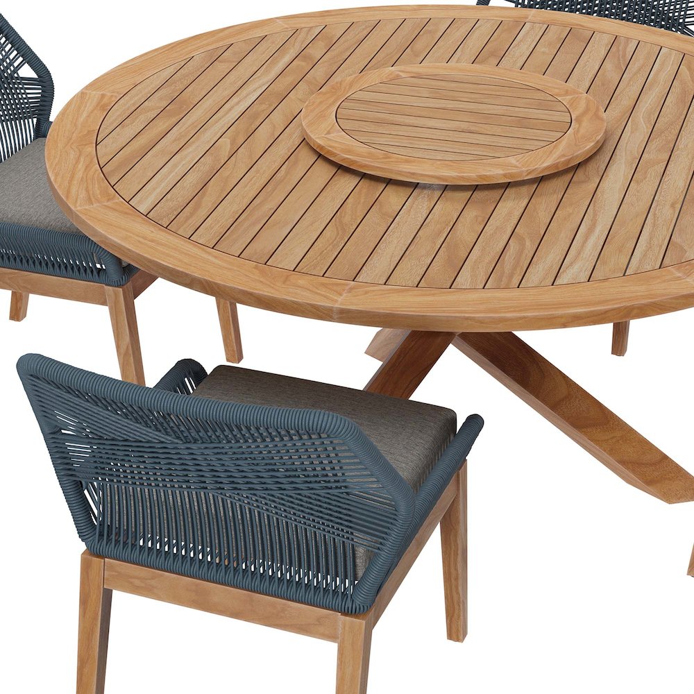 Wellspring 5-Piece Outdoor Patio Teak Wood Dining Set. Picture 4