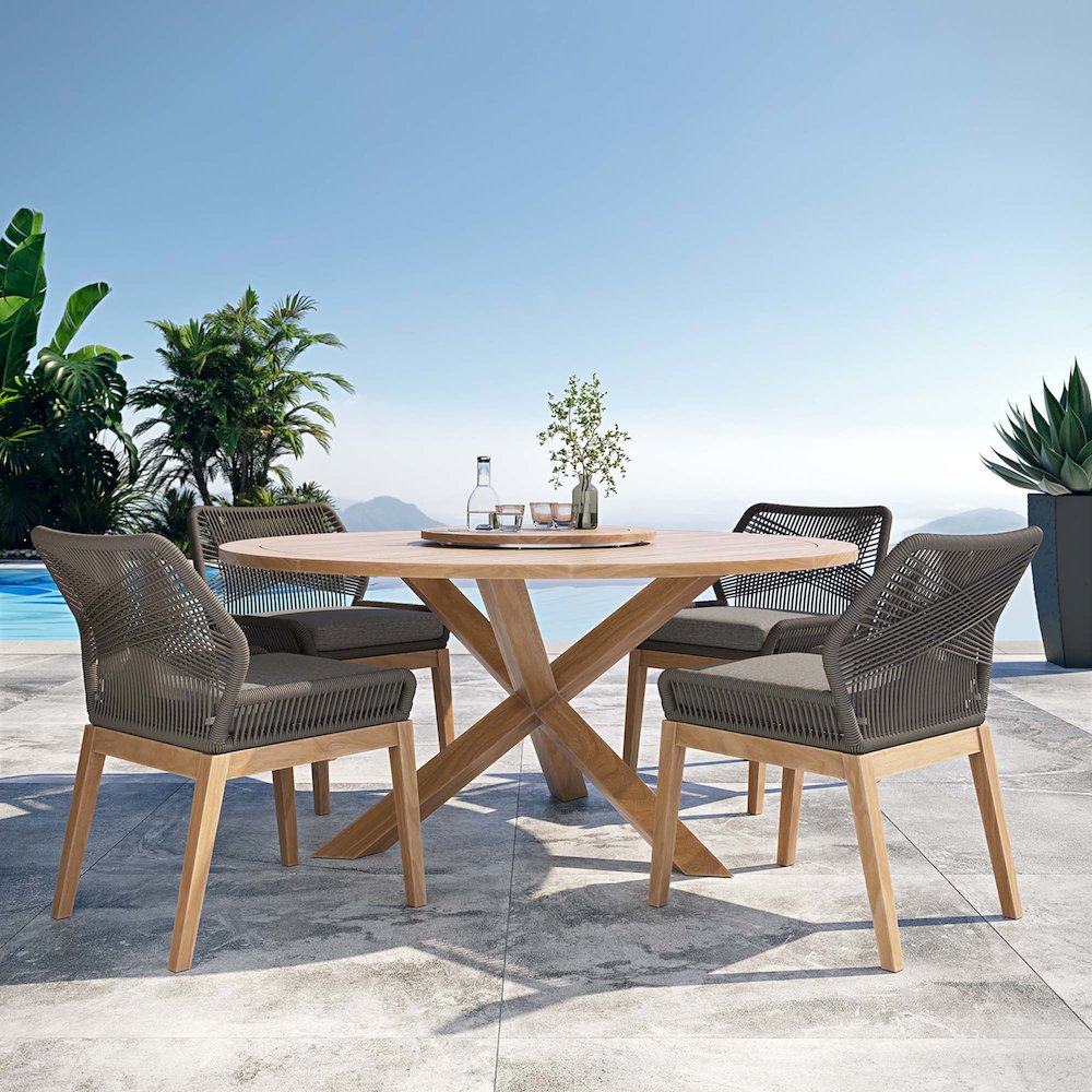 Wellspring 5-Piece Outdoor Patio Teak Wood Dining Set. Picture 11