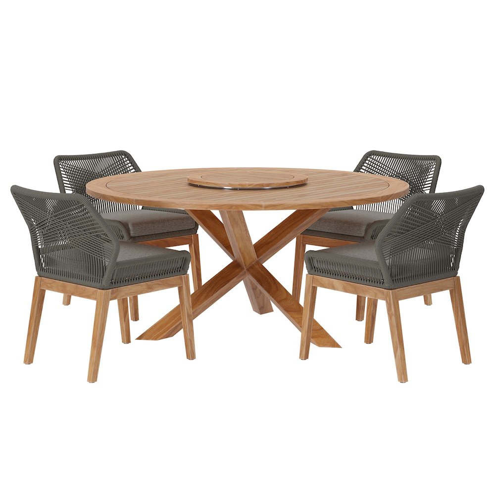 Wellspring 5-Piece Outdoor Patio Teak Wood Dining Set. Picture 1