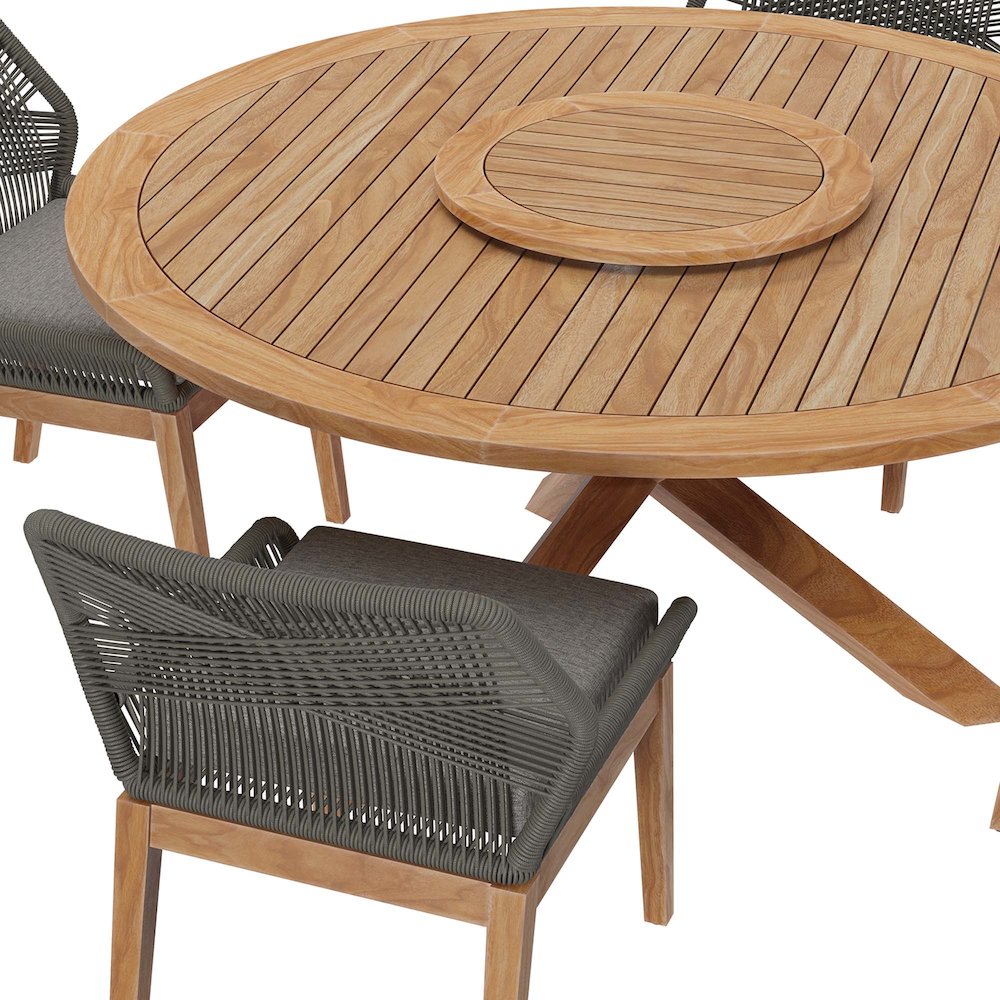 Wellspring 5-Piece Outdoor Patio Teak Wood Dining Set. Picture 4