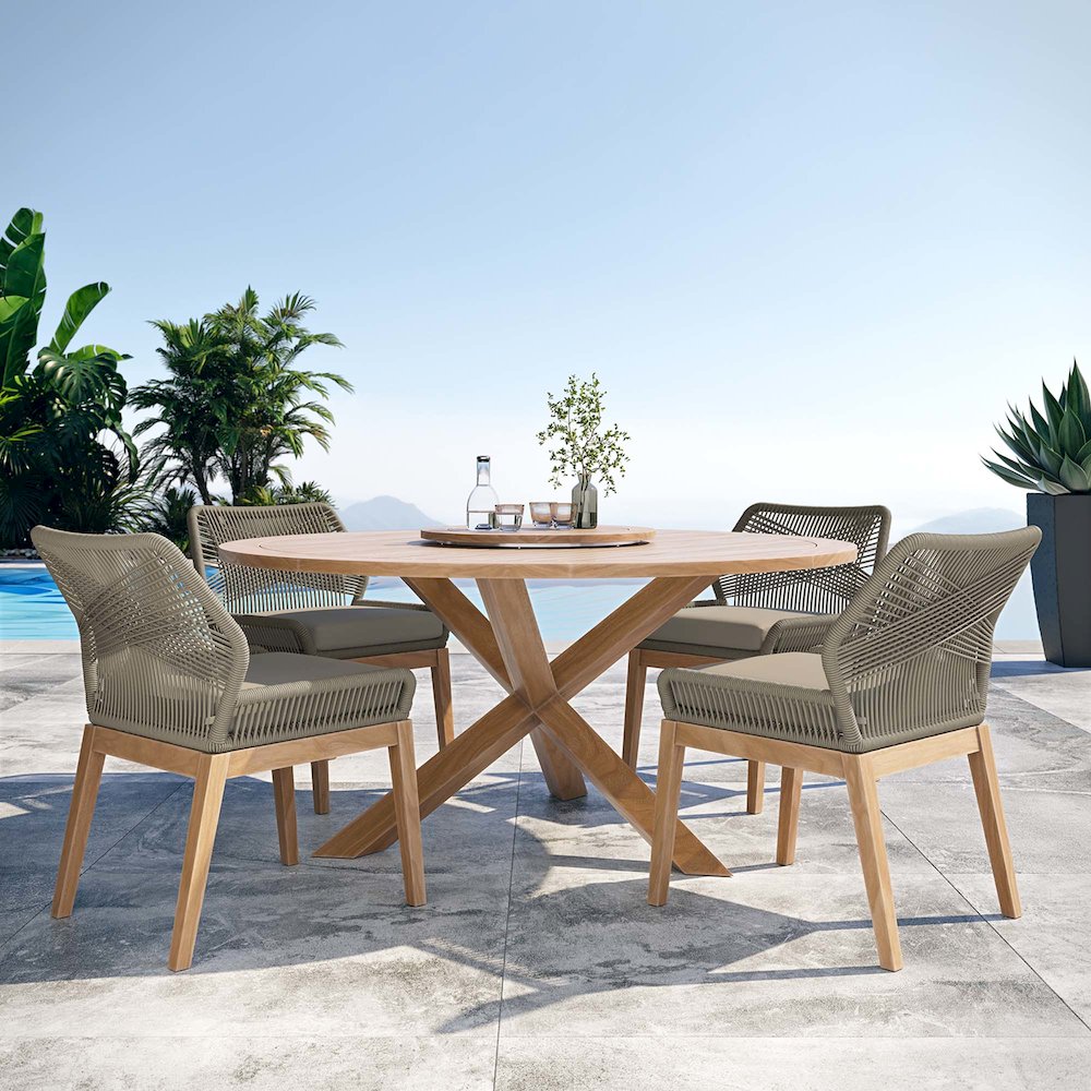Wellspring 5-Piece Outdoor Patio Teak Wood Dining Set. Picture 11