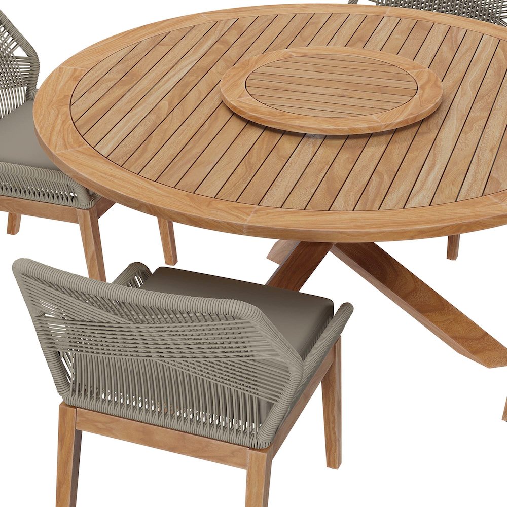 Wellspring 5-Piece Outdoor Patio Teak Wood Dining Set. Picture 4