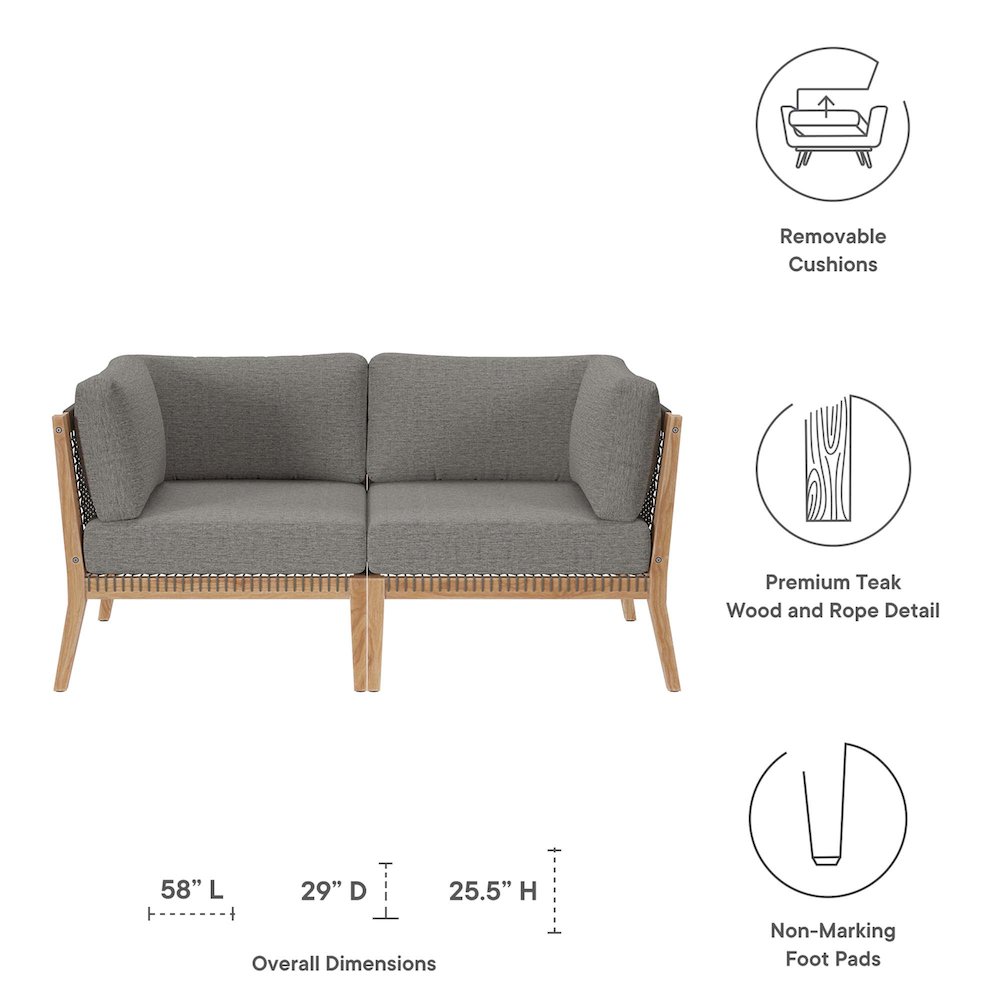 Clearwater Outdoor Patio Teak Wood Loveseat. Picture 2