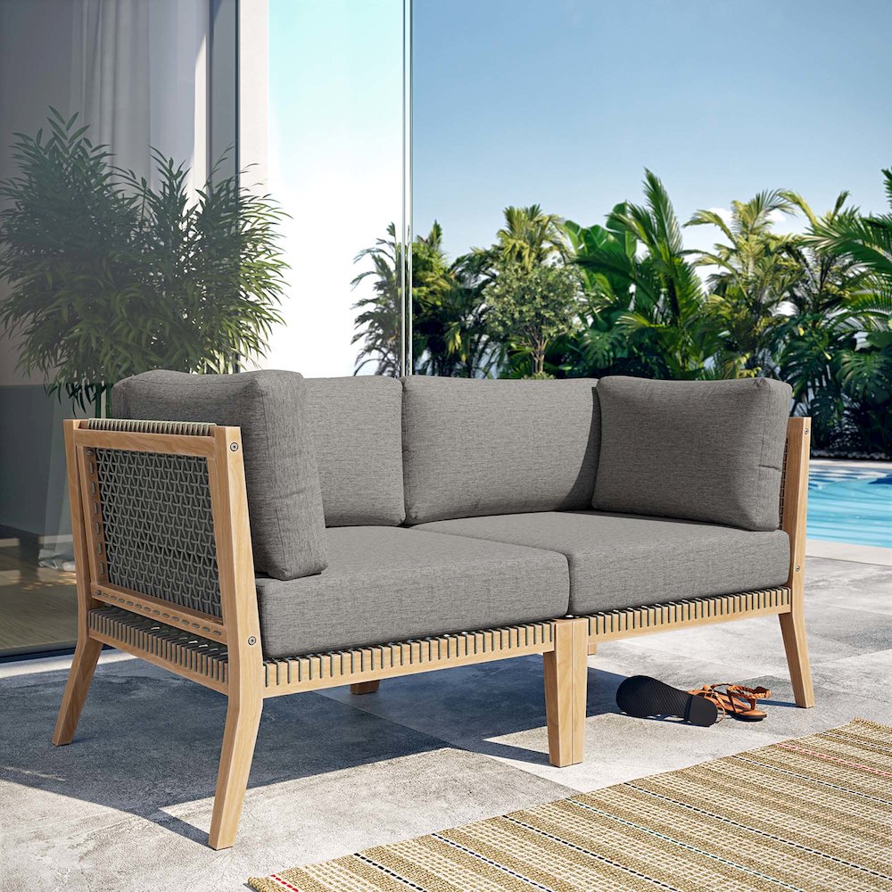 Clearwater Outdoor Patio Teak Wood Loveseat. Picture 7