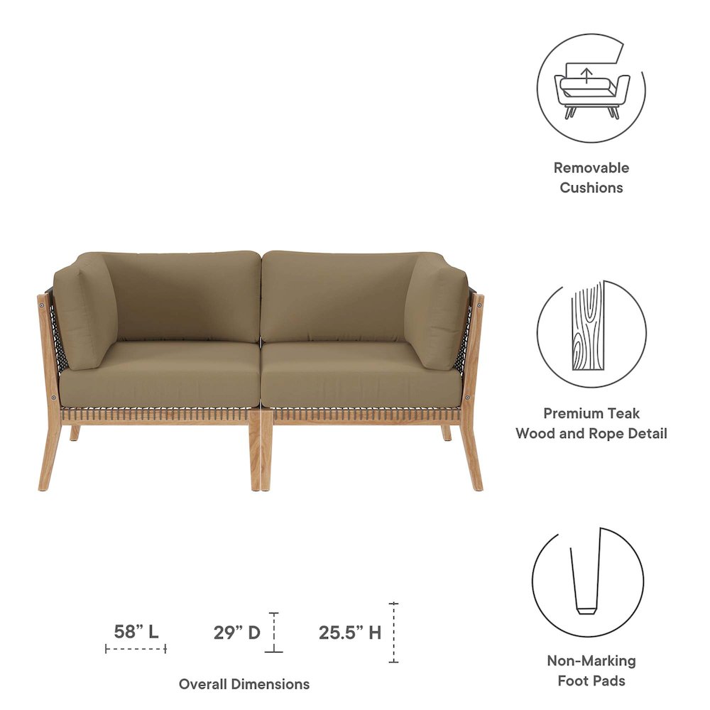 Clearwater Outdoor Patio Teak Wood Loveseat. Picture 2