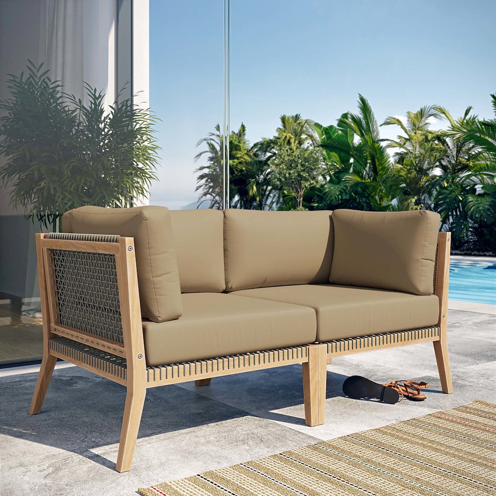 Clearwater Outdoor Patio Teak Wood Loveseat. Picture 7