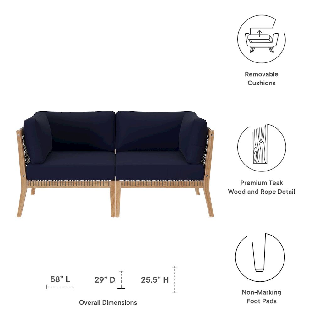Clearwater Outdoor Patio Teak Wood Loveseat. Picture 2