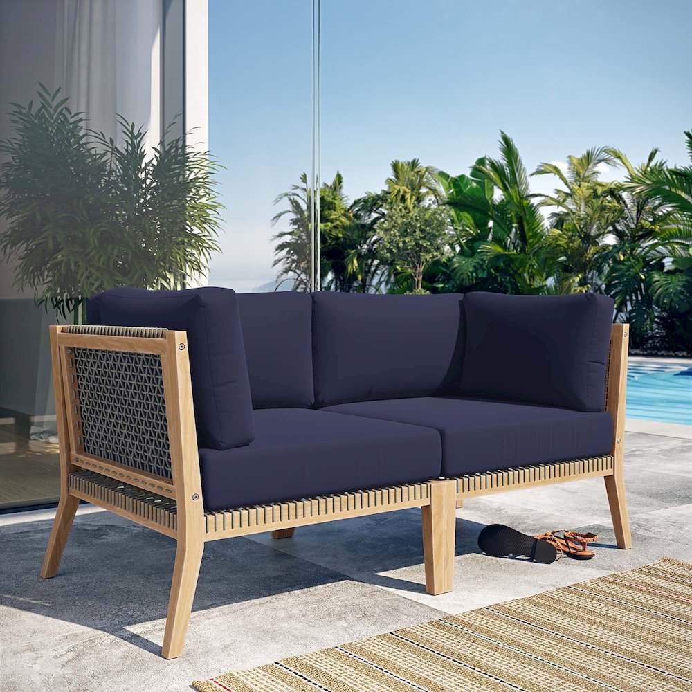 Clearwater Outdoor Patio Teak Wood Loveseat. Picture 7