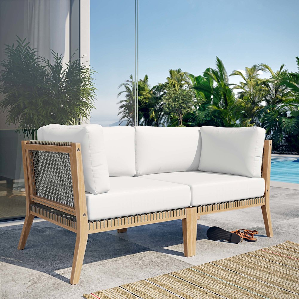 Clearwater Outdoor Patio Teak Wood Loveseat. Picture 7