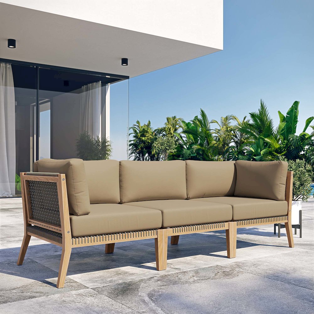 Clearwater Outdoor Patio Teak Wood Sofa. Picture 10
