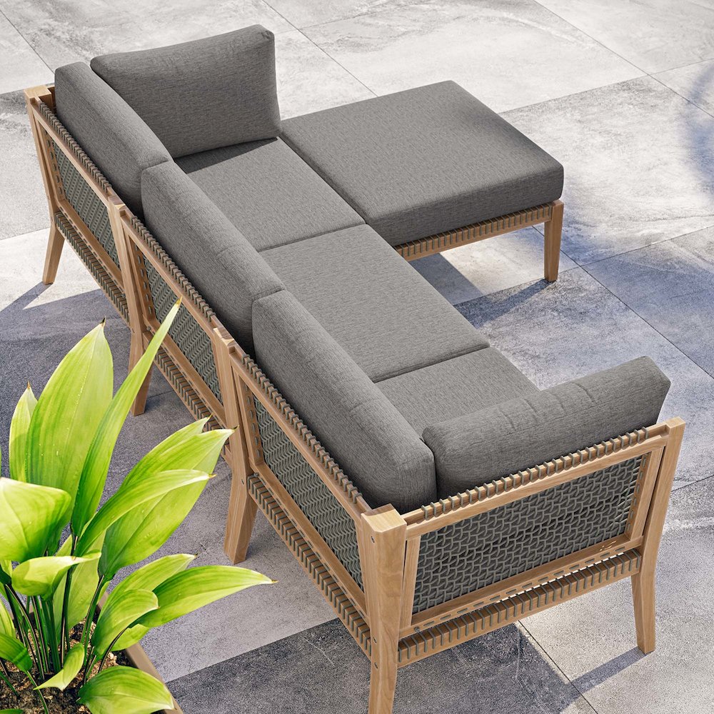Clearwater 4-Piece Outdoor Patio Teak Wood Sectional Sofa. Picture 14