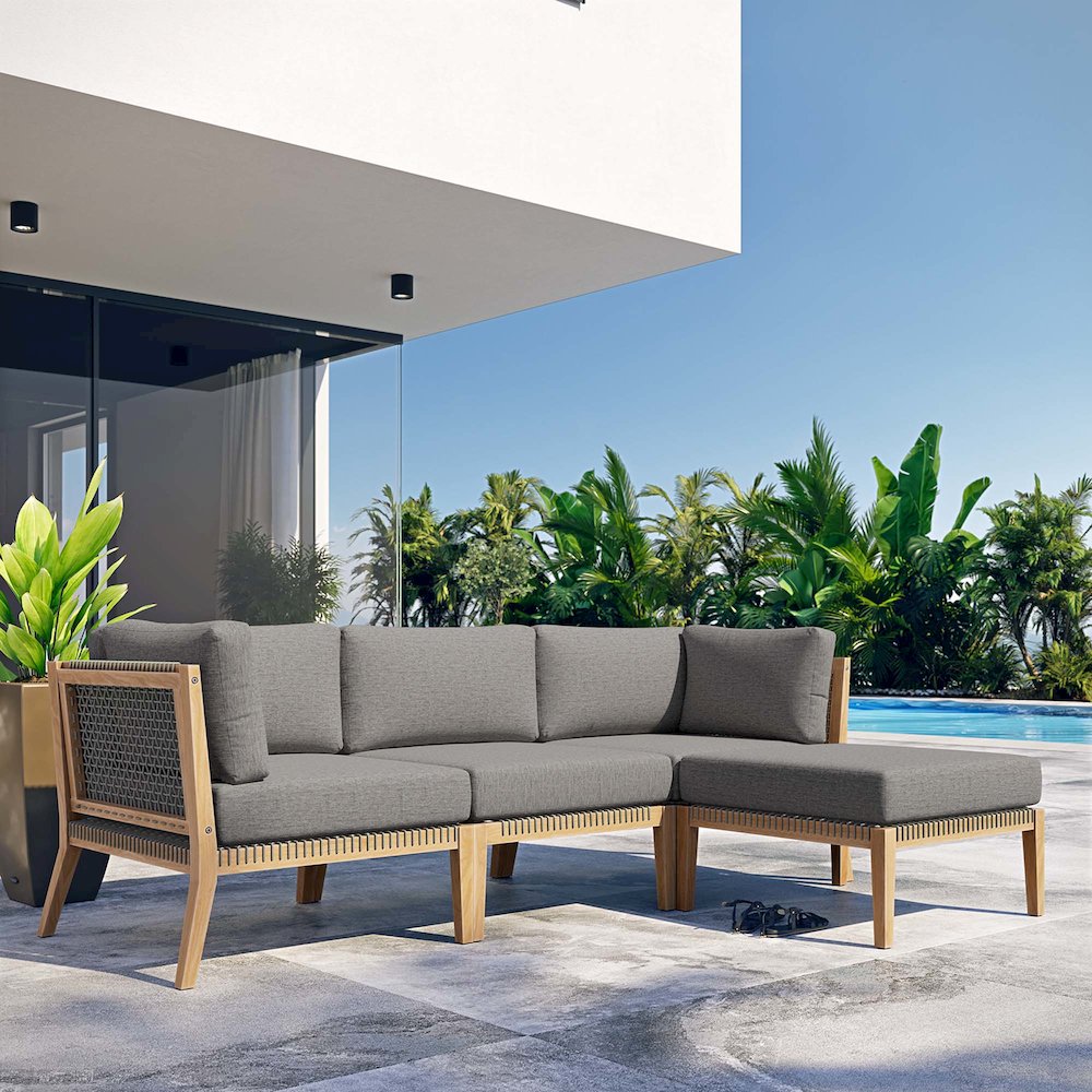 Clearwater 4-Piece Outdoor Patio Teak Wood Sectional Sofa. Picture 13