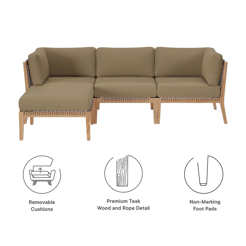 Clearwater 4-Piece Outdoor Patio Teak Wood Sectional Sofa. Picture 2