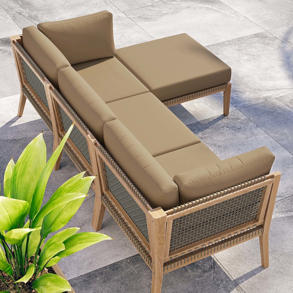 Clearwater 4-Piece Outdoor Patio Teak Wood Sectional Sofa. Picture 14