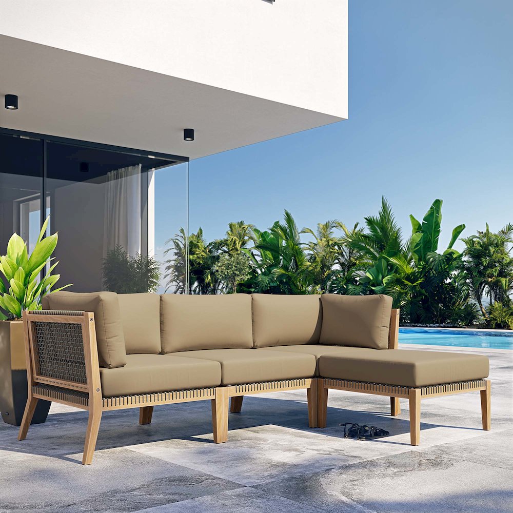 Clearwater 4-Piece Outdoor Patio Teak Wood Sectional Sofa. Picture 13