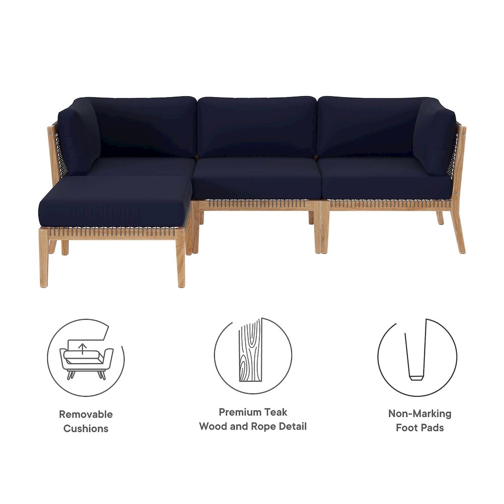 Clearwater 4-Piece Outdoor Patio Teak Wood Sectional Sofa. Picture 2