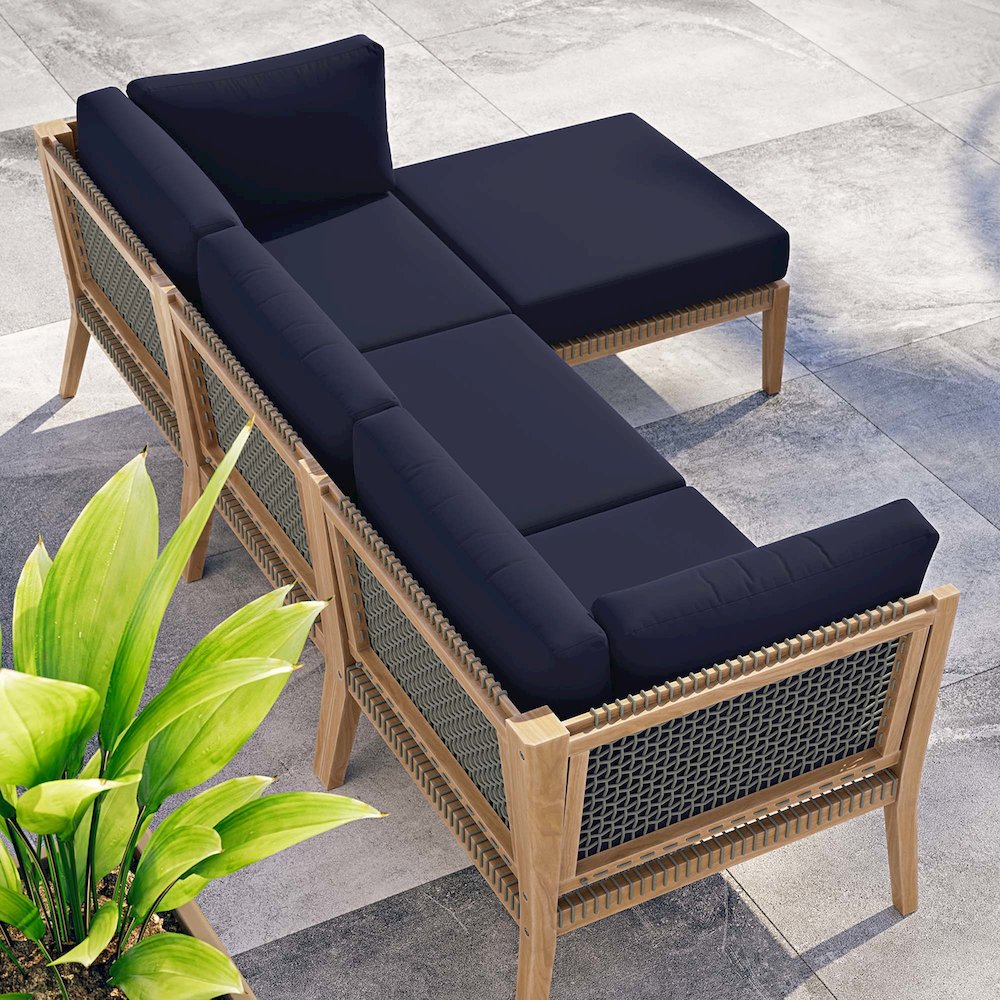 Clearwater 4-Piece Outdoor Patio Teak Wood Sectional Sofa. Picture 14