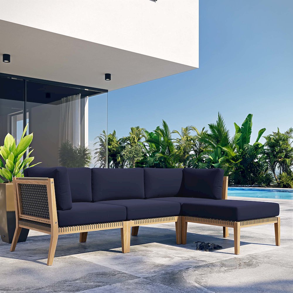 Clearwater 4-Piece Outdoor Patio Teak Wood Sectional Sofa. Picture 13