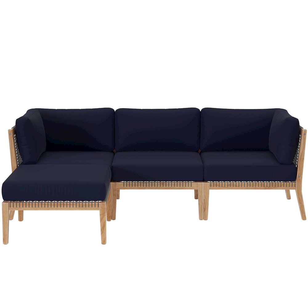 Clearwater 4-Piece Outdoor Patio Teak Wood Sectional Sofa. Picture 1