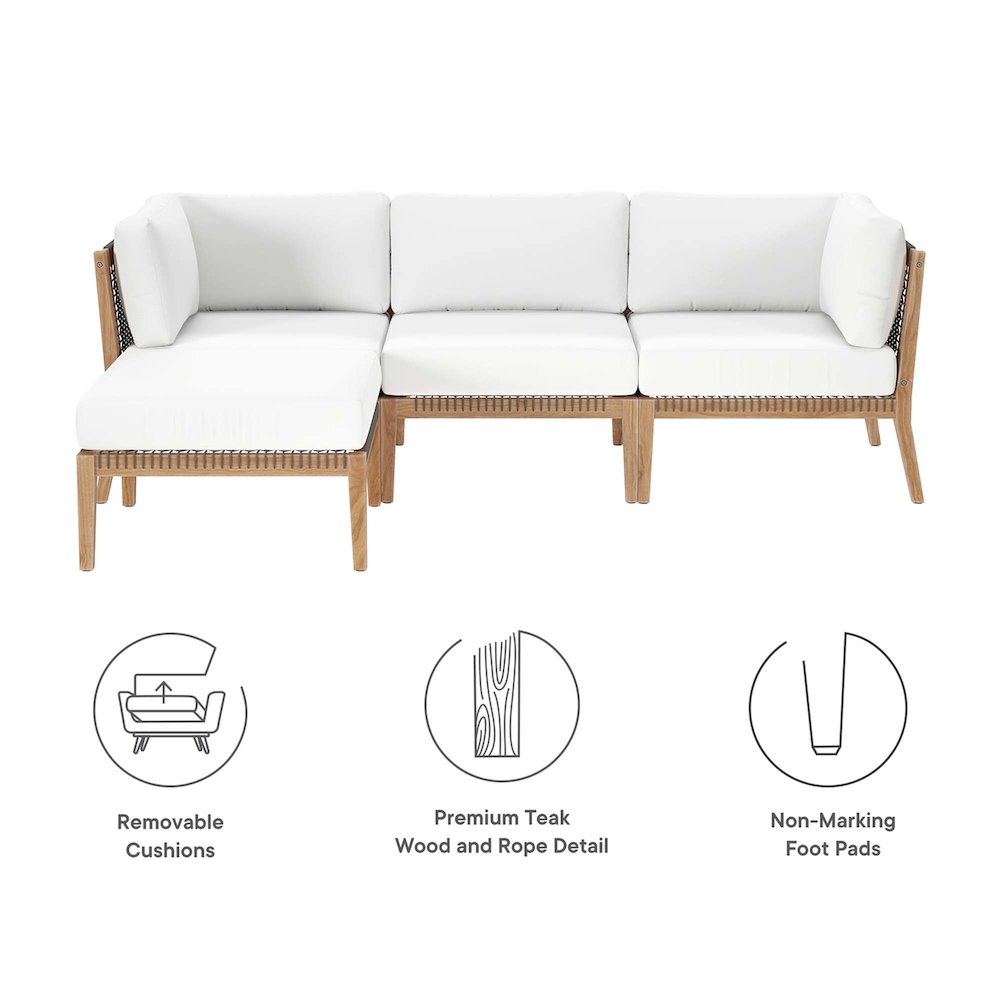 Clearwater 4-Piece Outdoor Patio Teak Wood Sectional Sofa. Picture 2