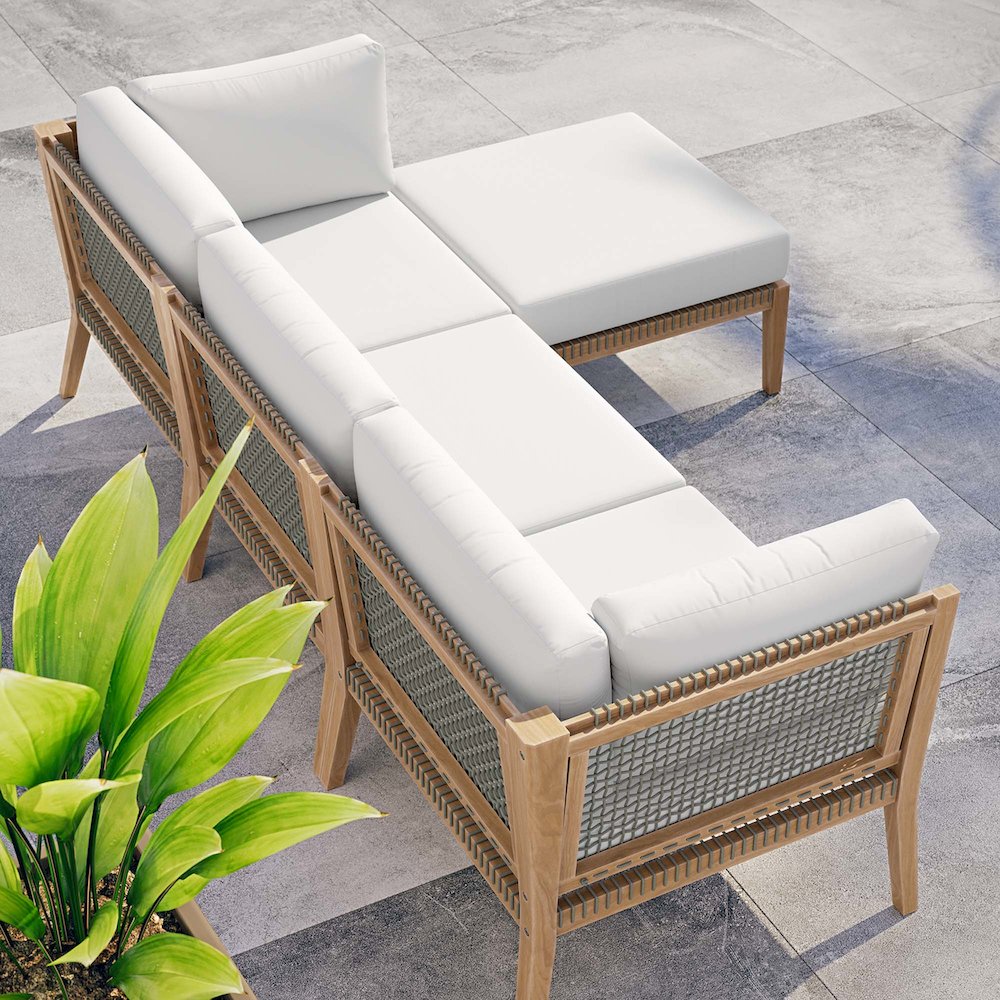 Clearwater 4-Piece Outdoor Patio Teak Wood Sectional Sofa. Picture 14