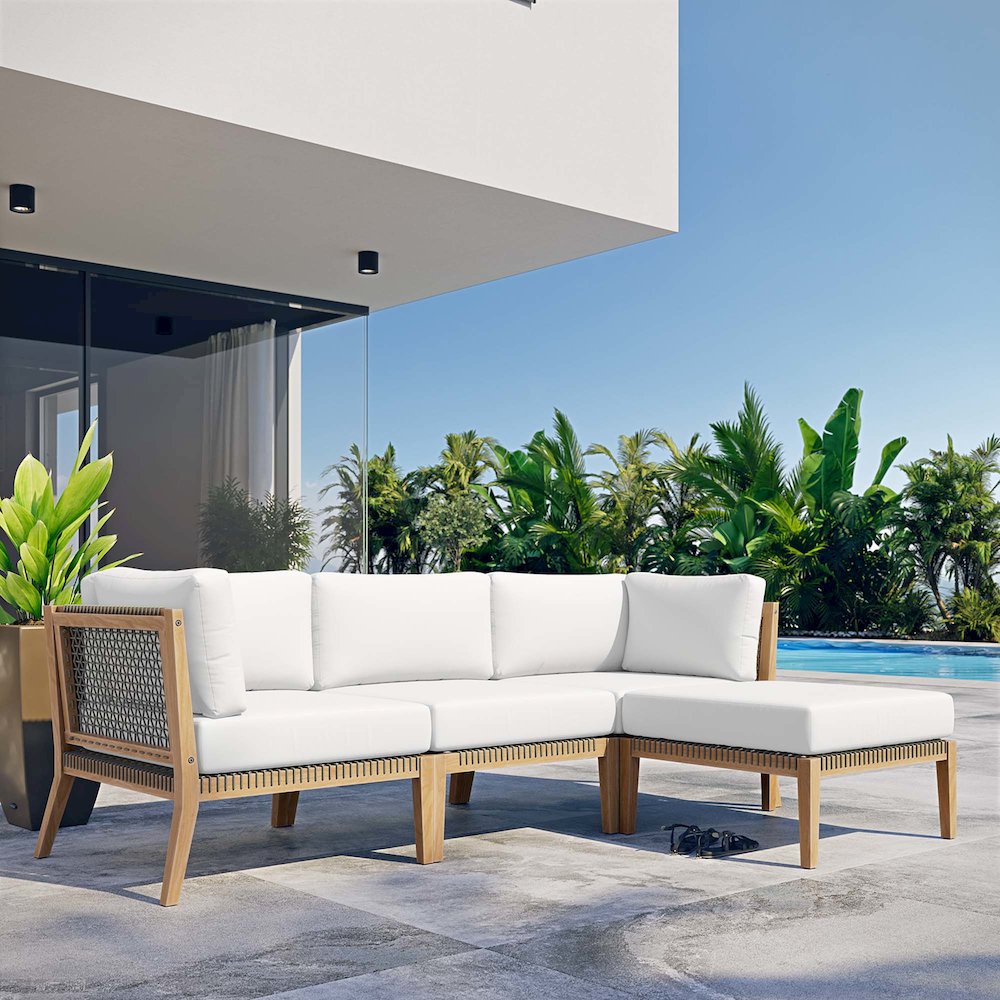 Clearwater 4-Piece Outdoor Patio Teak Wood Sectional Sofa. Picture 13