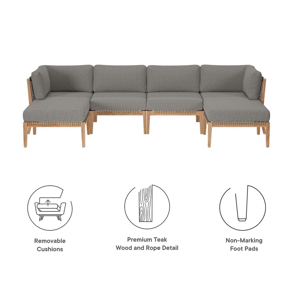 Clearwater 6-Piece Outdoor Patio Teak Wood Sectional Sofa. Picture 2