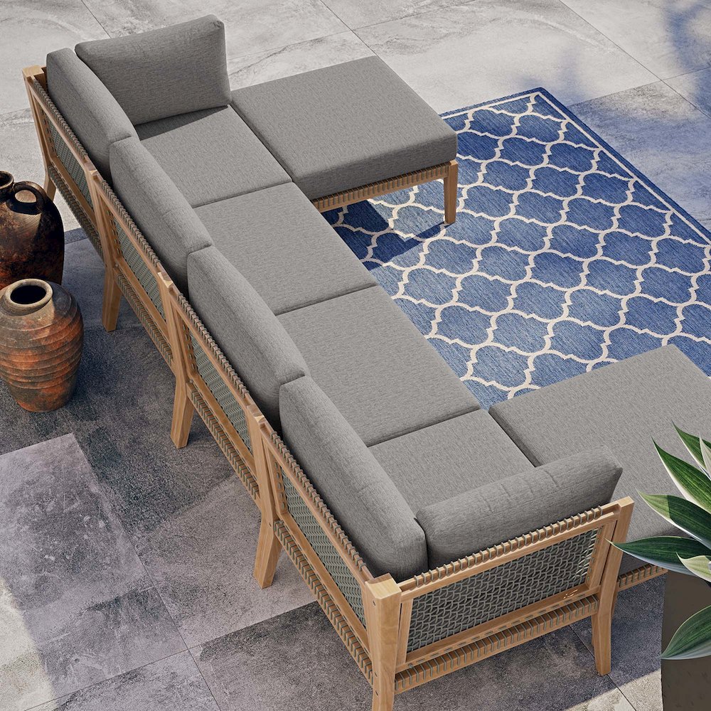 Clearwater 6-Piece Outdoor Patio Teak Wood Sectional Sofa. Picture 14