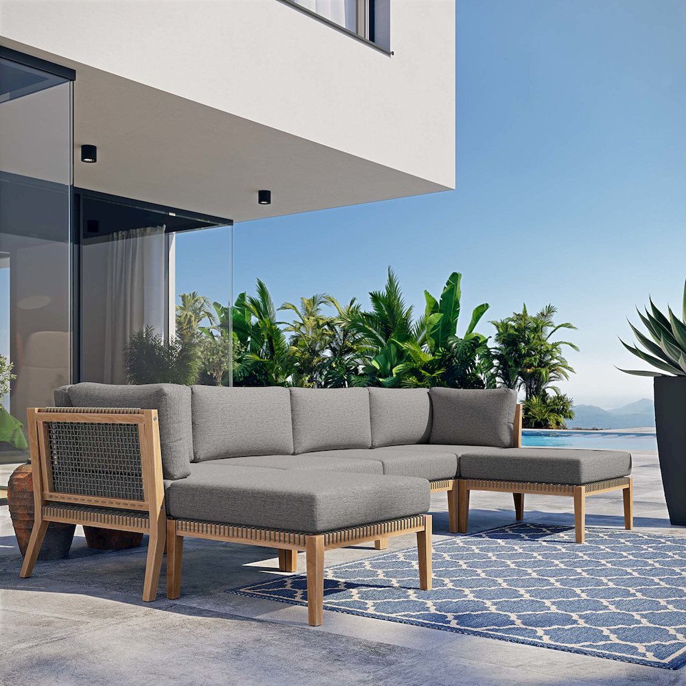 Clearwater 6-Piece Outdoor Patio Teak Wood Sectional Sofa. Picture 13