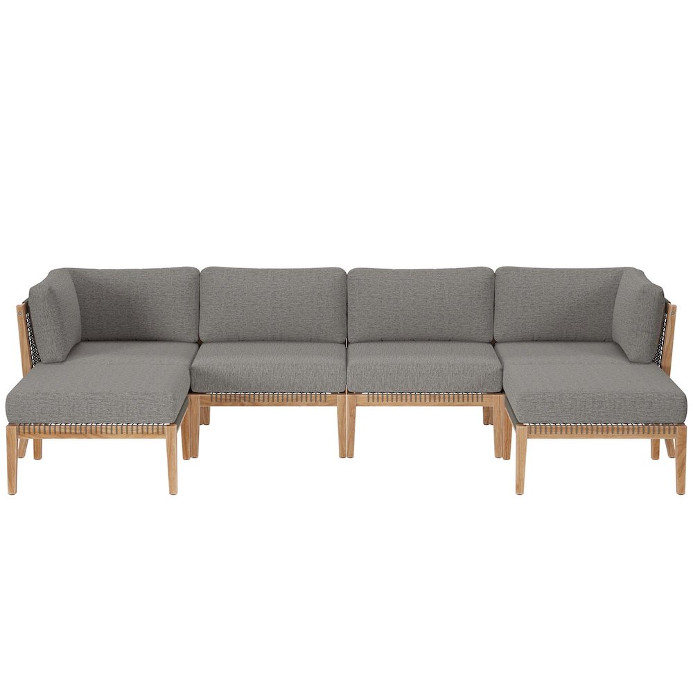 Clearwater 6-Piece Outdoor Patio Teak Wood Sectional Sofa. Picture 1