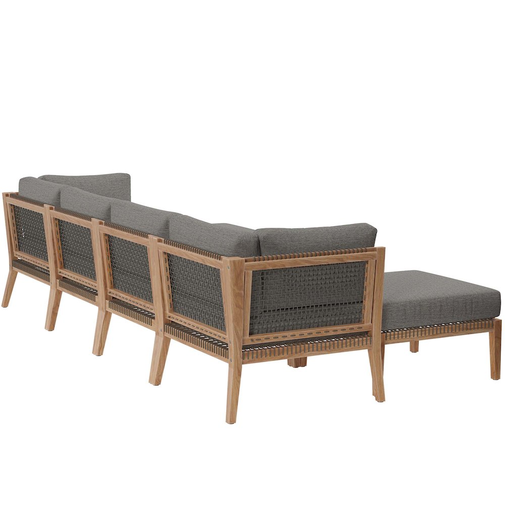 Clearwater 6-Piece Outdoor Patio Teak Wood Sectional Sofa. Picture 3