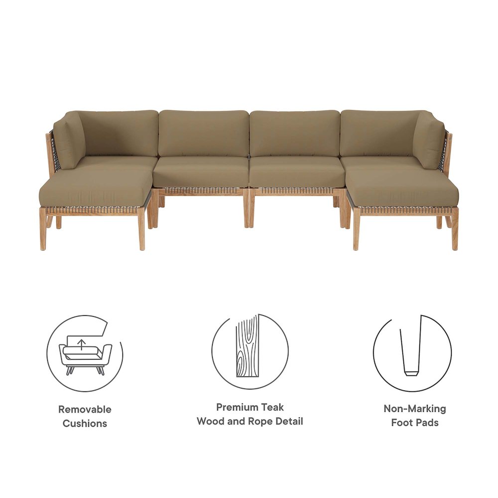Clearwater 6-Piece Outdoor Patio Teak Wood Sectional Sofa. Picture 2