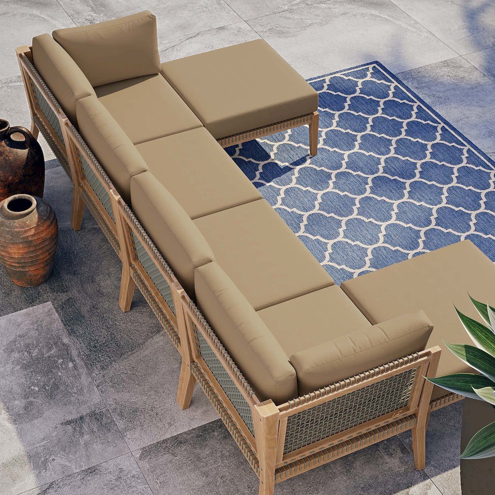 Clearwater 6-Piece Outdoor Patio Teak Wood Sectional Sofa. Picture 14