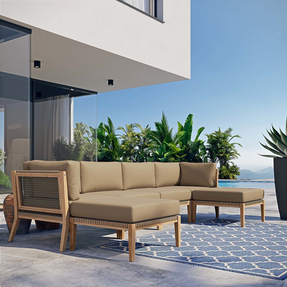 Clearwater 6-Piece Outdoor Patio Teak Wood Sectional Sofa. Picture 13