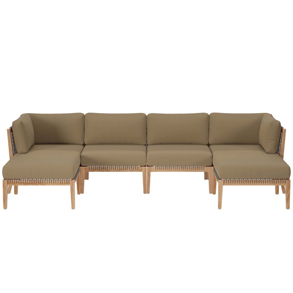 Clearwater 6-Piece Outdoor Patio Teak Wood Sectional Sofa. Picture 1