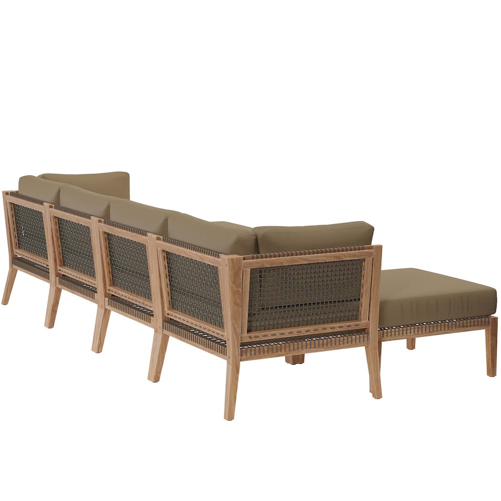 Clearwater 6-Piece Outdoor Patio Teak Wood Sectional Sofa. Picture 3