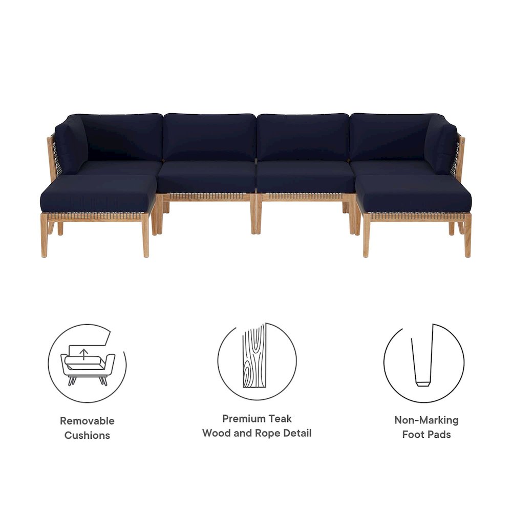 Clearwater 6-Piece Outdoor Patio Teak Wood Sectional Sofa. Picture 2