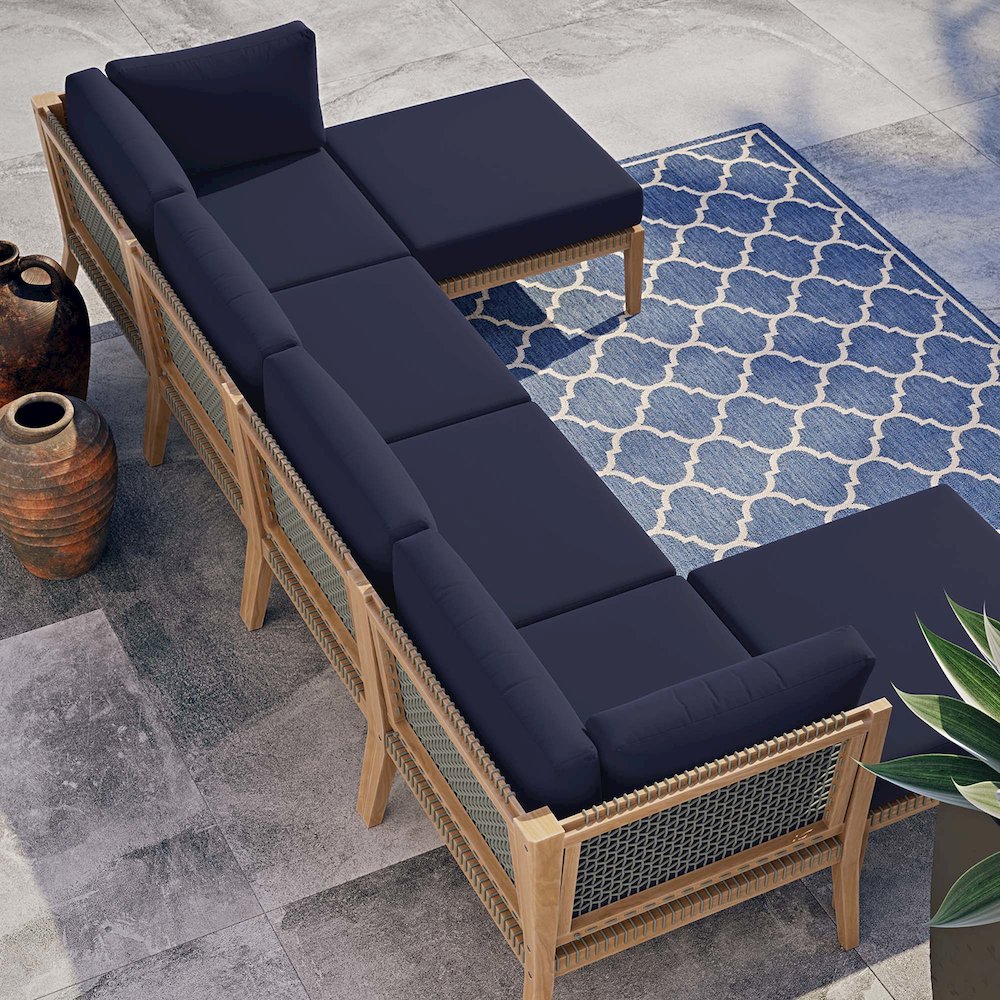 Clearwater 6-Piece Outdoor Patio Teak Wood Sectional Sofa. Picture 14