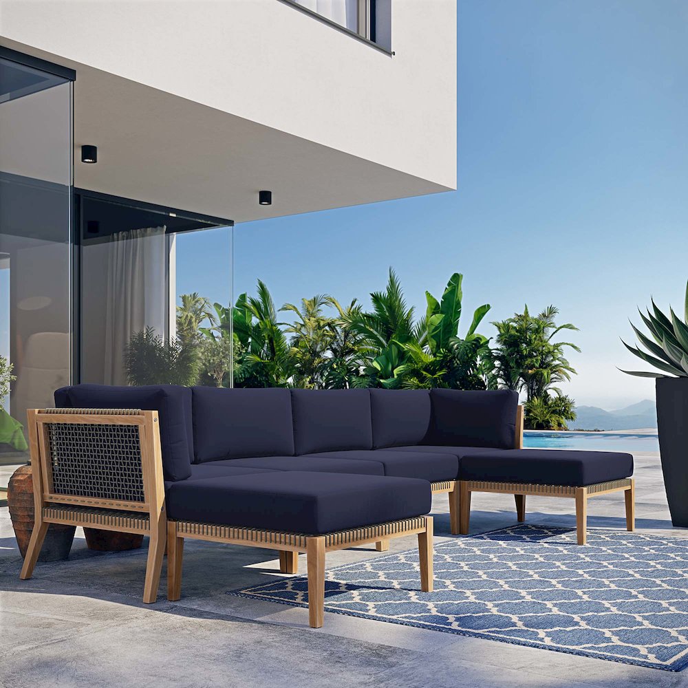 Clearwater 6-Piece Outdoor Patio Teak Wood Sectional Sofa. Picture 13