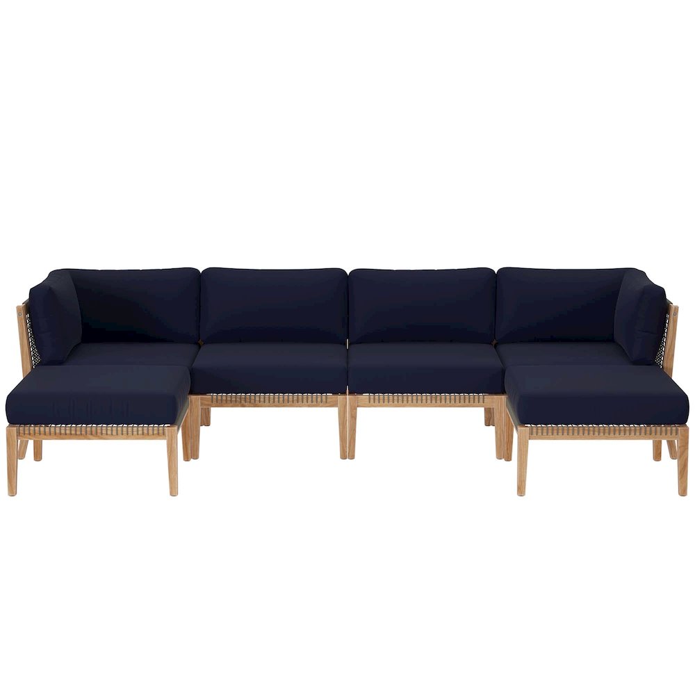 Clearwater 6-Piece Outdoor Patio Teak Wood Sectional Sofa. Picture 1