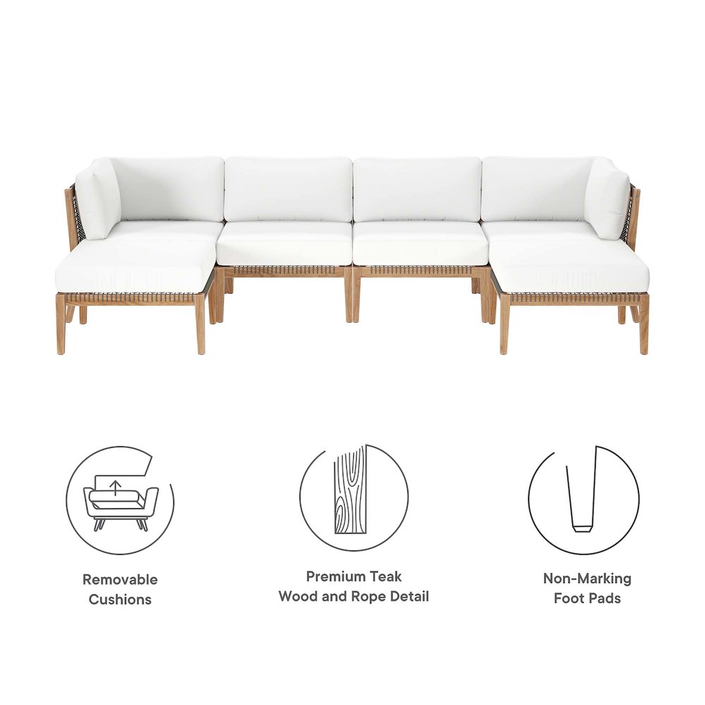 Clearwater 6-Piece Outdoor Patio Teak Wood Sectional Sofa. Picture 2