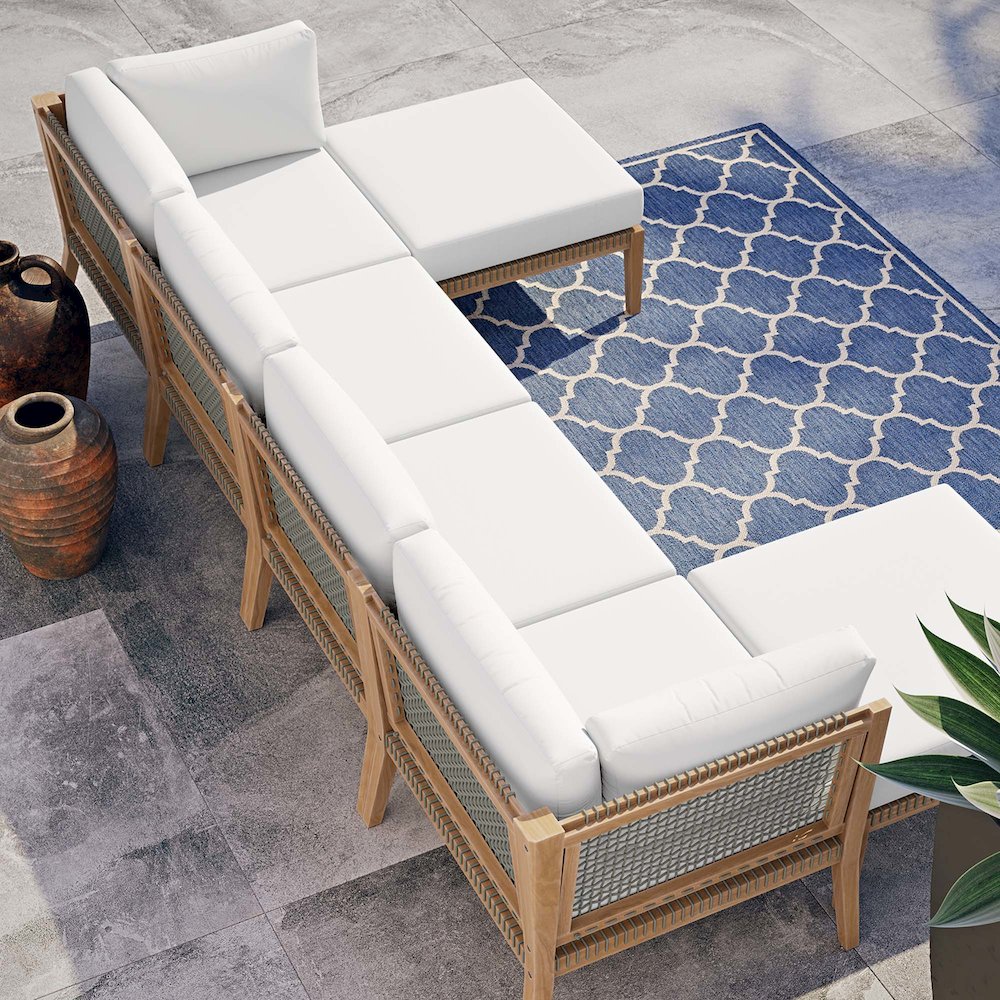 Clearwater 6-Piece Outdoor Patio Teak Wood Sectional Sofa. Picture 14
