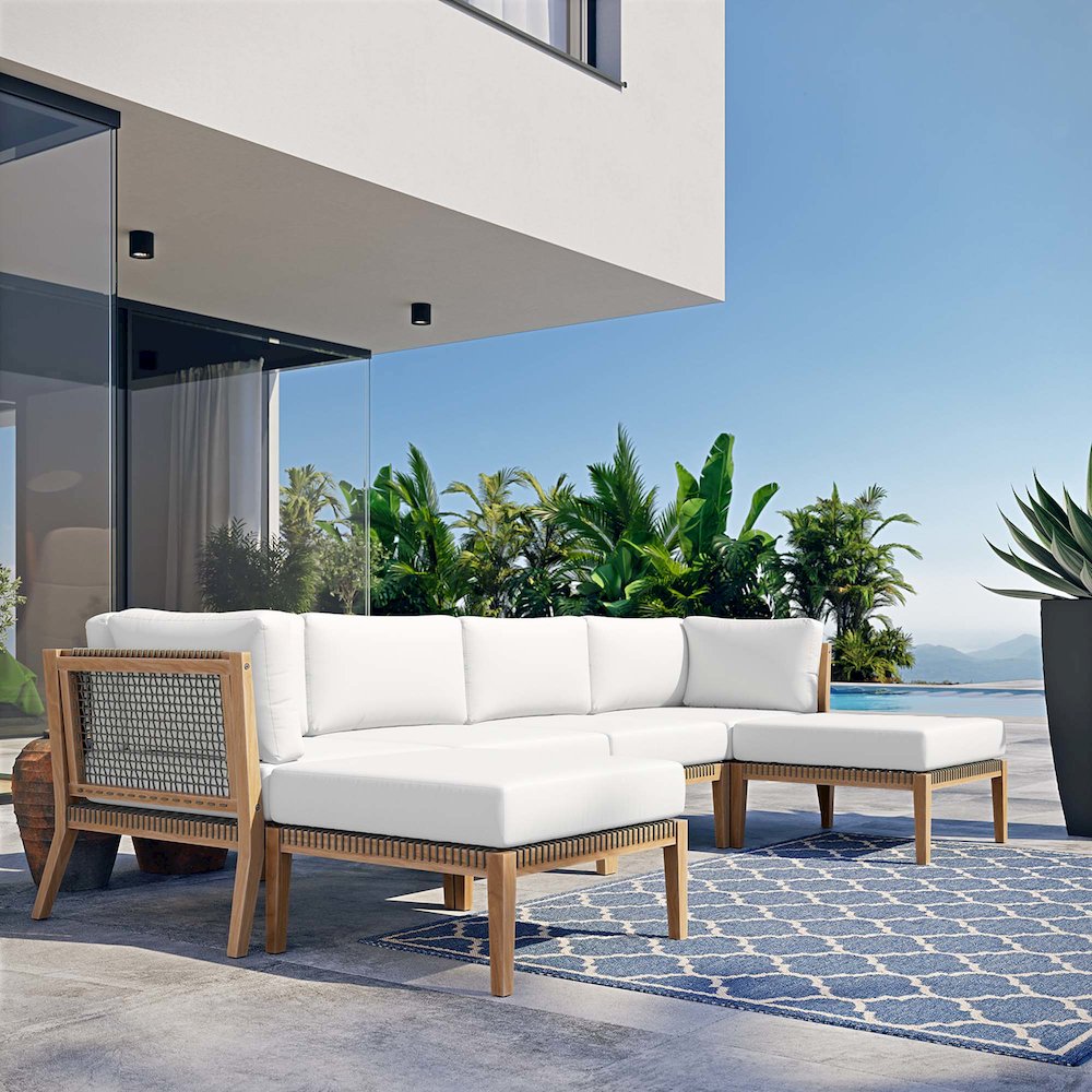 Clearwater 6-Piece Outdoor Patio Teak Wood Sectional Sofa. Picture 13