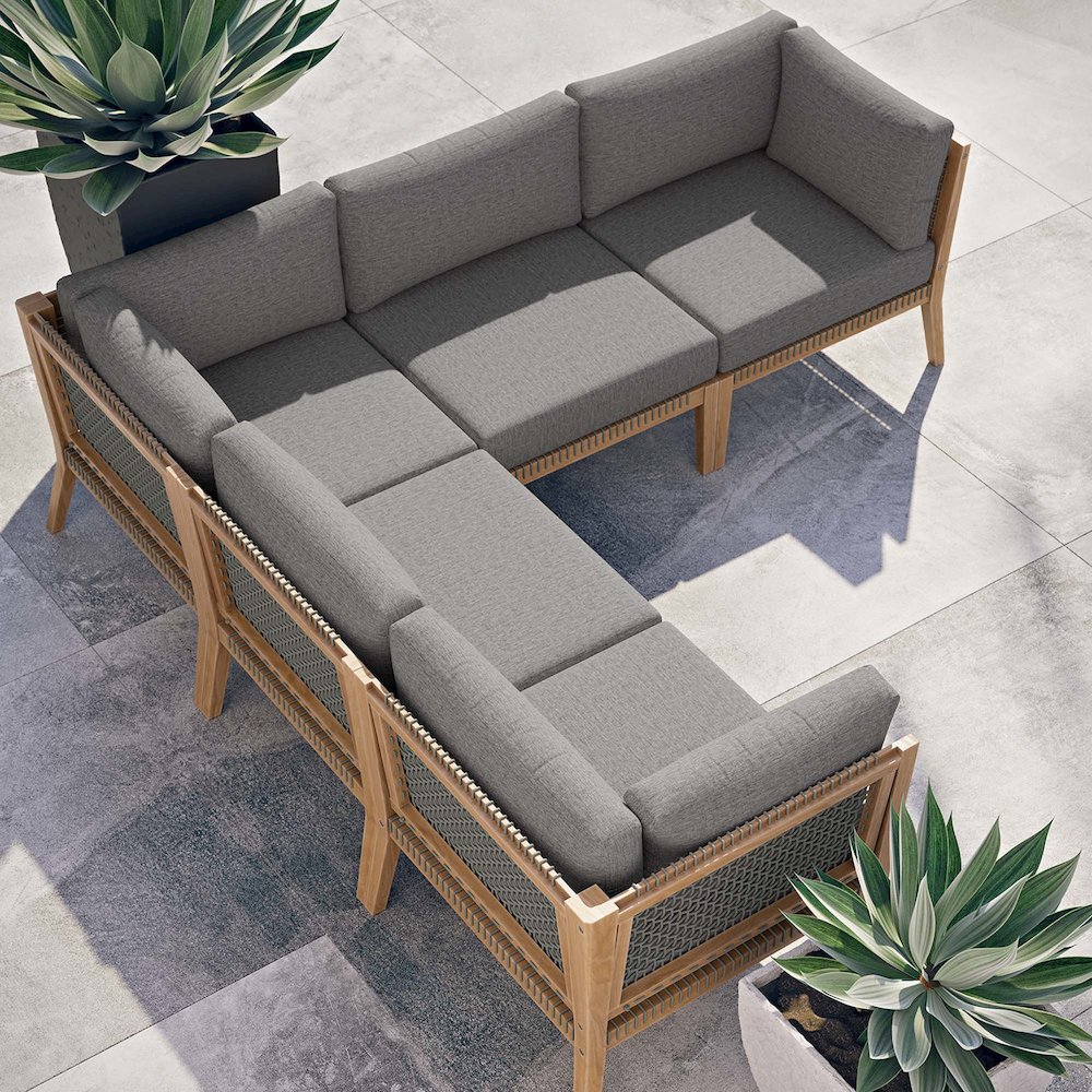 Clearwater 5-Piece Outdoor Patio Teak Wood Sectional Sofa. Picture 11