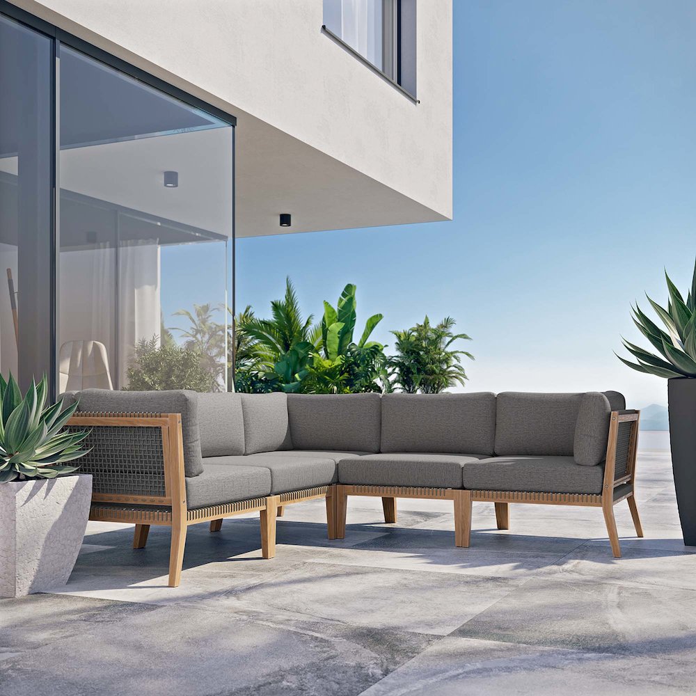 Clearwater 5-Piece Outdoor Patio Teak Wood Sectional Sofa. Picture 10