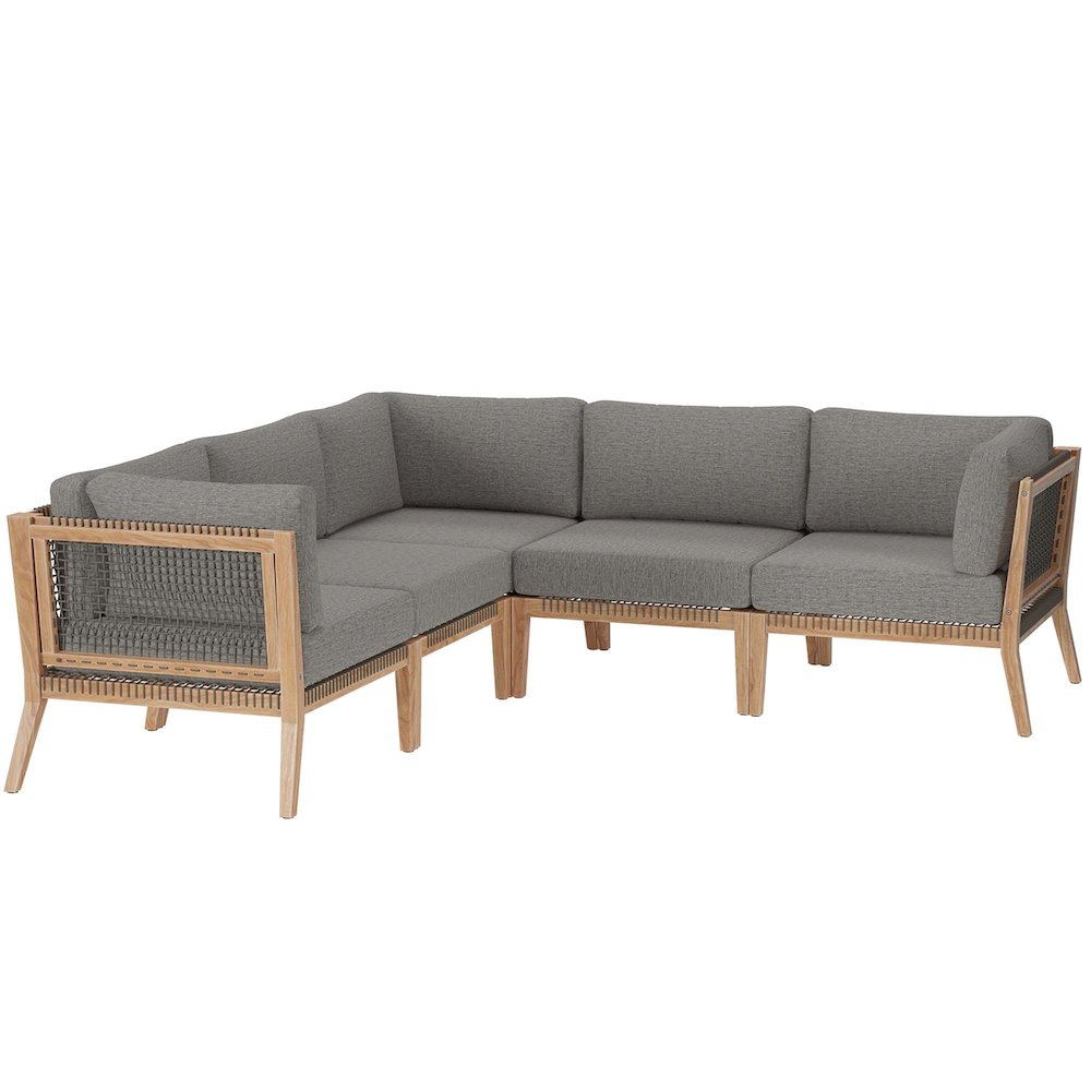 Clearwater 5-Piece Outdoor Patio Teak Wood Sectional Sofa. Picture 1