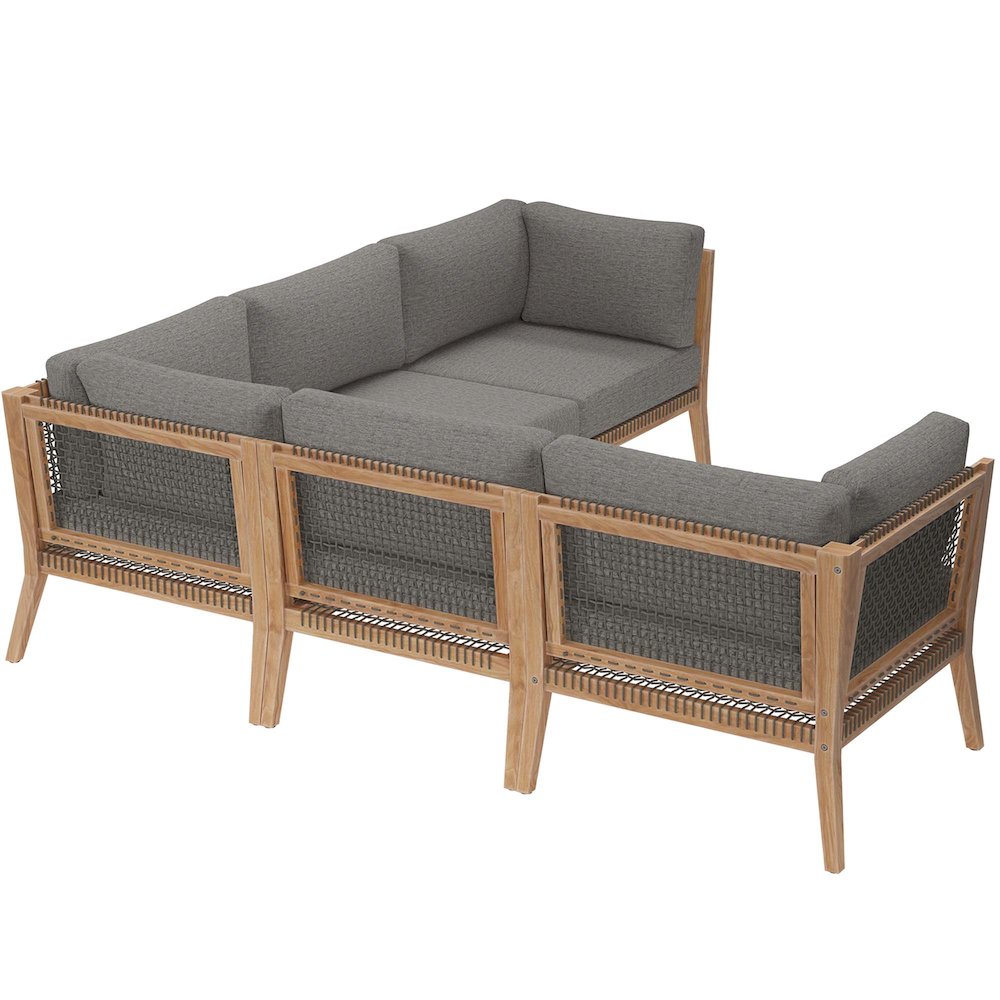 Clearwater 5-Piece Outdoor Patio Teak Wood Sectional Sofa. Picture 3